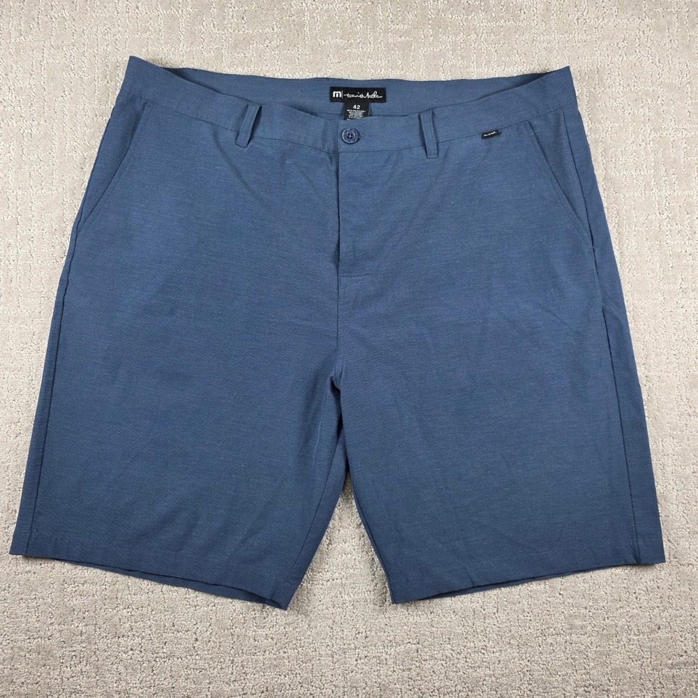 TravisMathew Mens Blue Heathered Golf Performance Shorts Size 42 Stretch